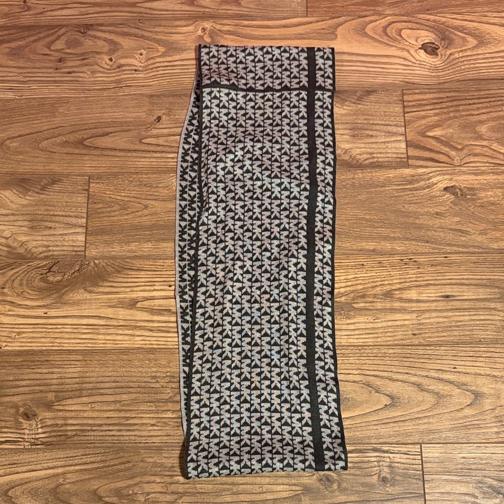 NWOT Michael Kors Black and Gray Allover MK logo infinity scarf 60” long x 10” w - Picture 2 of 6
